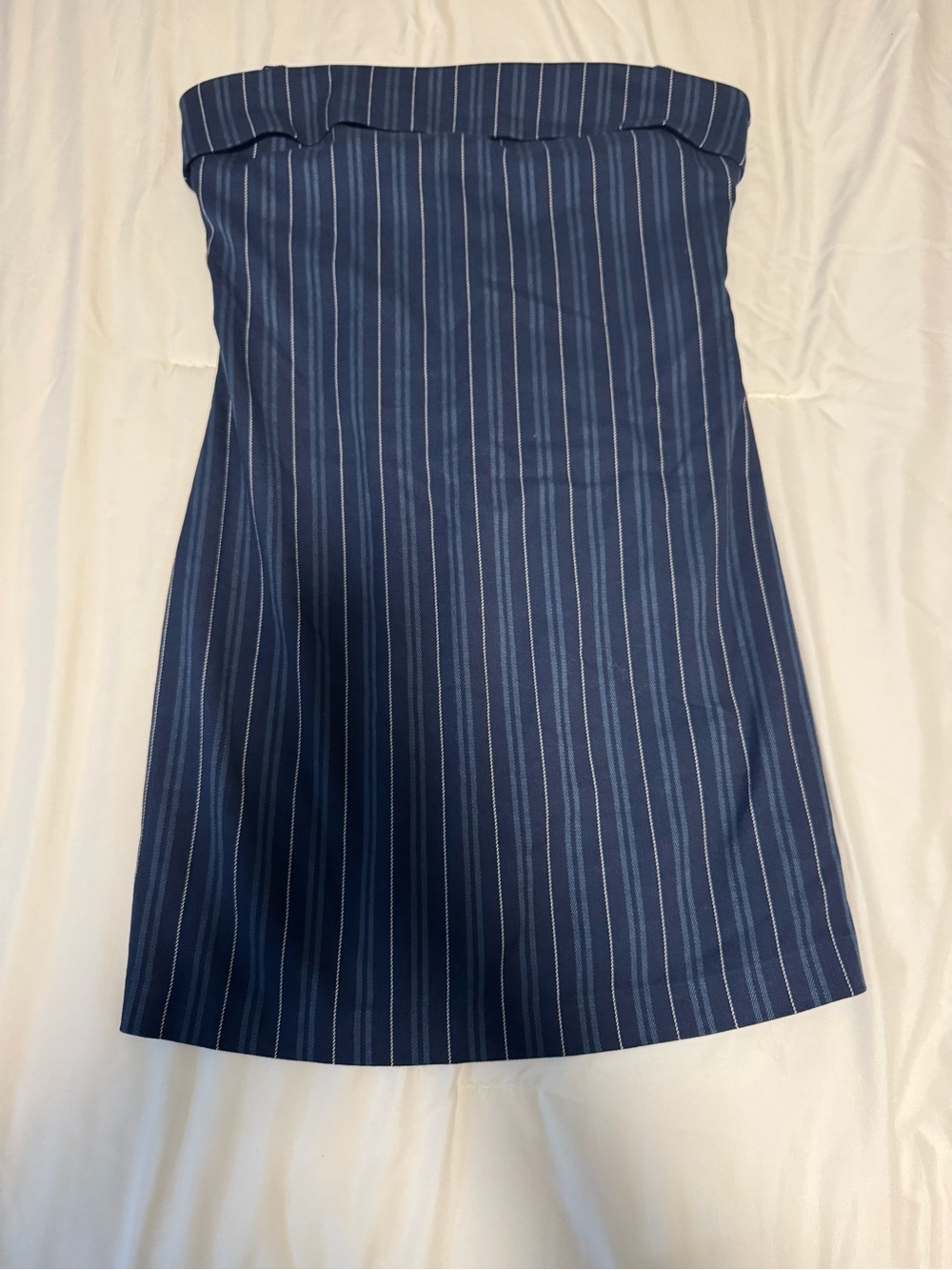 Free People Navy Blue Pinstripe Strapless Mini Dress